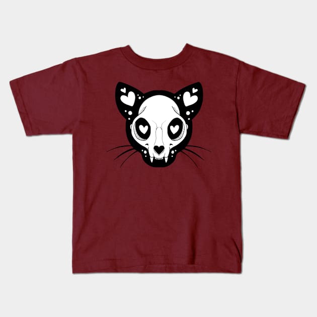 Skull kitty Kids T-Shirt by Jurassic Ink